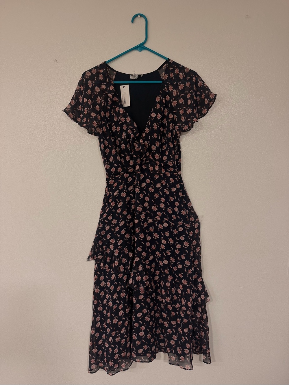 Joie Black Midi Dress with Pink Floral Print